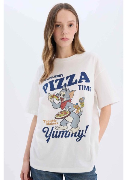 Coool Tom & Jerry Oversize Geniş Kalıp Bisiklet Yaka Kısa Kollu Tişört D9120AX25SM