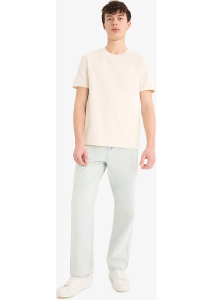 Regular Fit Bisiklet Yaka Dokulu Basic Düz Kısa Kollu Twill Tişört D7912AX25SP