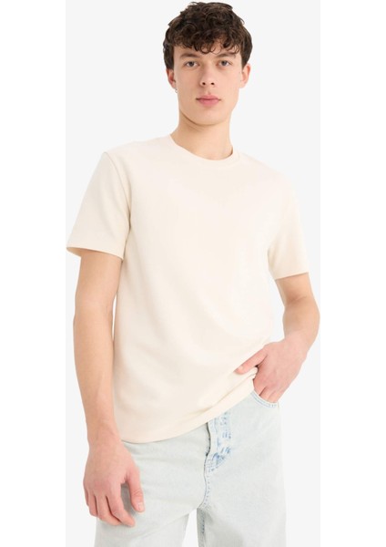 Regular Fit Bisiklet Yaka Dokulu Basic Düz Kısa Kollu Twill Tişört D7912AX25SP