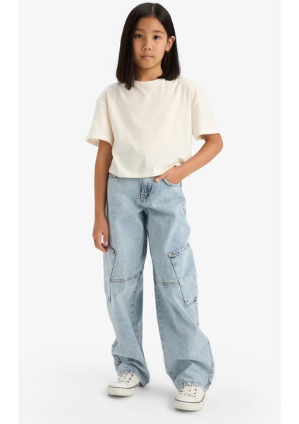 Kız Çocuk Baggy Fit Geniş Bol Paça Jean Pantolon E1742A825SM
