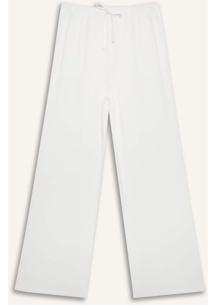 Keten Karışımlı Palazzo Pantolon Wide Leg Geniş Bol Paça Üç Cepli Normal Bel Basic Düz Standart Boy C4545AX25SP
