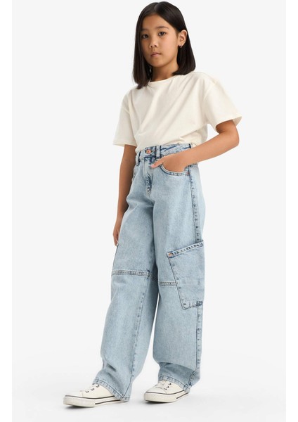 Kız Çocuk Baggy Fit Geniş Bol Paça Jean Pantolon E1742A825SM