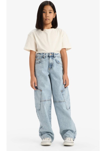 Kız Çocuk Baggy Fit Geniş Bol Paça Jean Pantolon E1742A825SM