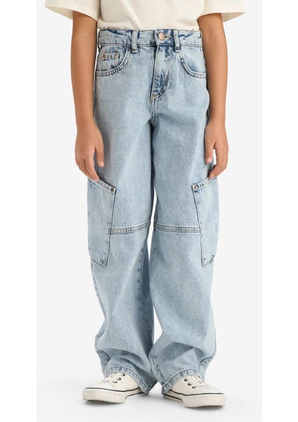 Kız Çocuk Baggy Fit Geniş Bol Paça Jean Pantolon E1742A825SM