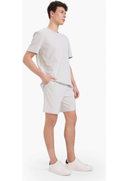 %100 Pamuk Relax Fit Twill Dokulu Cepli Şort E2590AX25SM