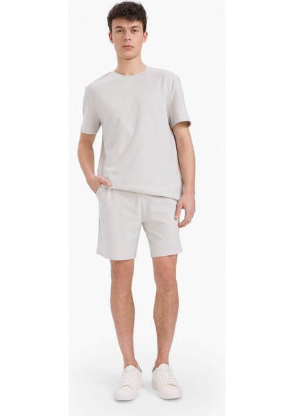 %100 Pamuk Relax Fit Twill Dokulu Cepli Şort E2590AX25SM