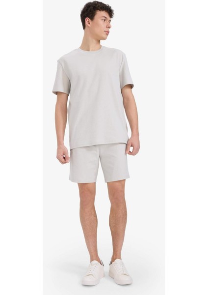 %100 Pamuk Relax Fit Twill Dokulu Cepli Şort E2590AX25SM