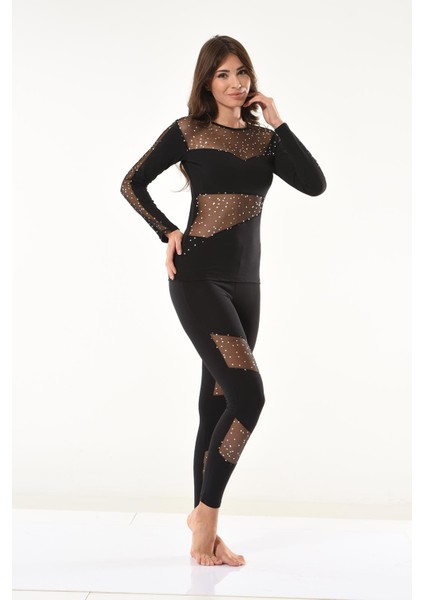 Beruflic Puanlı Transparan Detaylı Kadın Tayt Takım 1131