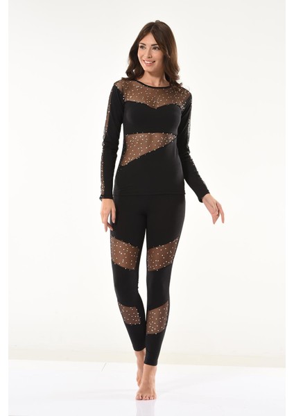 Beruflic Puanlı Transparan Detaylı Kadın Tayt Takım 1131 indirimleri