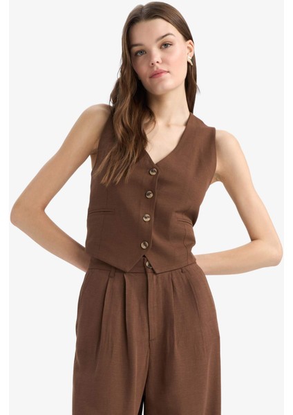 V Yaka Keten Karışımlı Blazer Yelek E6209AX25SP modelleri