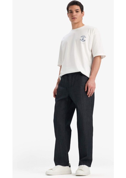 %100 Pamuk Straight Fit Yüksek Bel Geniş Paça Jean Pantolon E9339AX25SP fırsatları