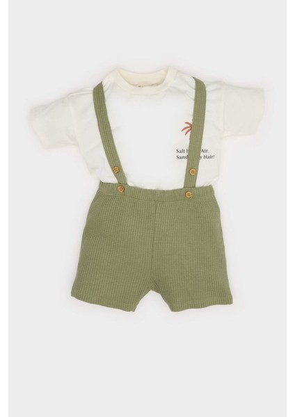Erkek Bebek 2'li Takım Baskılı Kısa Kollu Tişört Salopet C2257A525SM