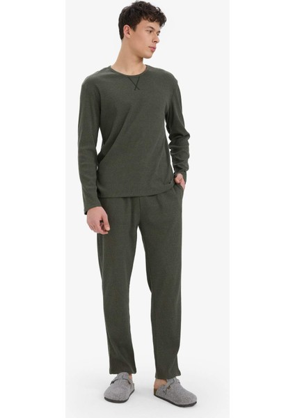 Fitilli Kaşkorse Pijama Takımı Uzun Kollu Üst Uzun Alt F0055AX25SM
