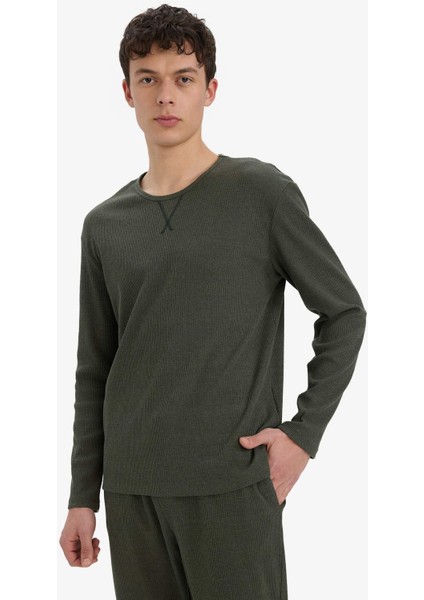 Fitilli Kaşkorse Pijama Takımı Uzun Kollu Üst Uzun Alt F0055AX25SM