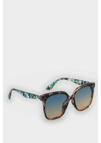 Kadın Yuvarlak Mavi Plastik Çerçeve Degrade Cam UV Güneş Gözlüğü F0603AXNS