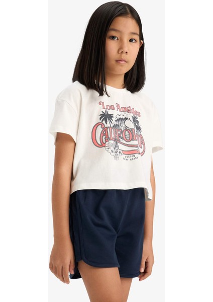 Kız Çocuk Pamuklu 2'li Takım Baskılı Kısa Kollu Tişört Beli Lastikli Şort E7318A825HS fiyatları