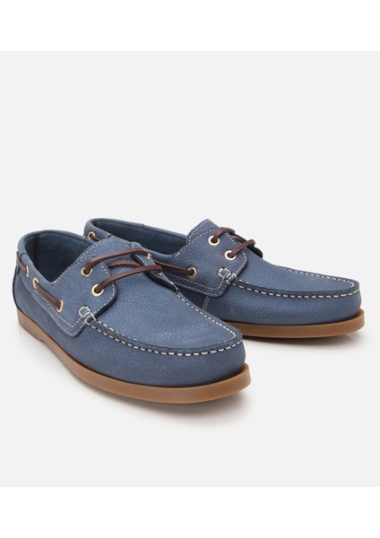 02ayh303320a620 Erkek Nubuk Deri Mavi Bağcık Detaylı Günlük Loafer