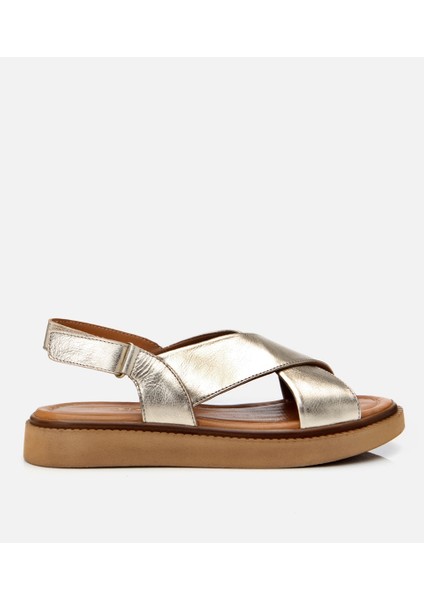 01SAH306940A540 KADIN Deri Gold Ayarlanabilir Düz Sandalet
