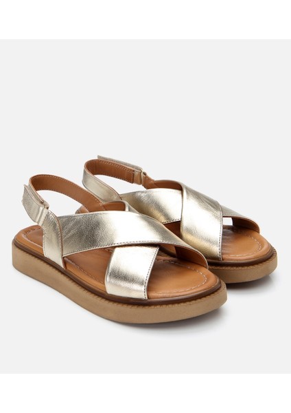 01SAH306940A540 KADIN Deri Gold Ayarlanabilir Düz Sandalet