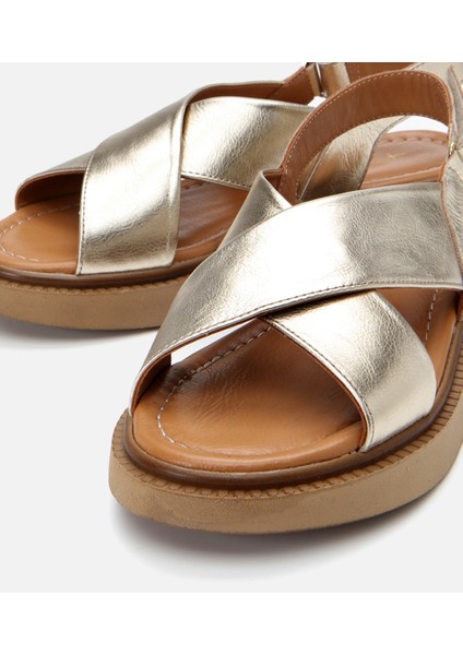 01SAH306940A540 KADIN Deri Gold Ayarlanabilir Düz Sandalet