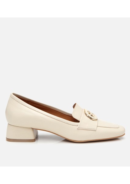 01ayh304000a400 Kadın Deri Ekru Tokalı Kalın Topuklu Klasik Loafer