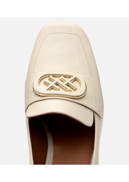 01ayh304000a400 Kadın Deri Ekru Tokalı Kalın Topuklu Klasik Loafer