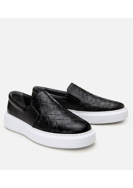 02ayh305190a100 Erkek Deri Siyah Baskılı Günlük Loafer