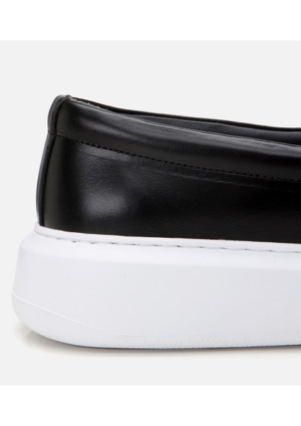 02ayh305190a100 Erkek Deri Siyah Baskılı Günlük Loafer