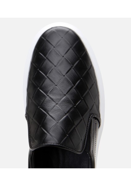 02ayh305190a100 Erkek Deri Siyah Baskılı Günlük Loafer