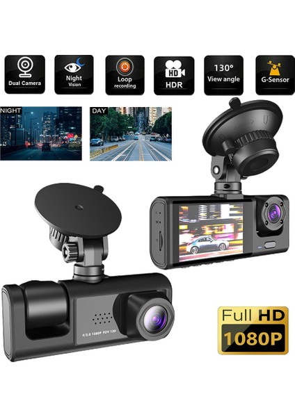 3 Kanal Araba Dvr Kamera, 1080P Araç Kamerası Ir Gece Görüşlü 3 Yollu Araç Kamerası, Döngü Kayıt, Park Monitörü (Yurt Dışından)