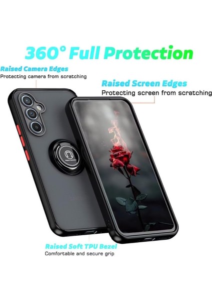 Samsung Galaxy A16 Kılıf Mat Parmak Izi Yapmaz Renkli Tuşlu 360 Yüzüklü Standlı Military Kamera Korumalı Kapak