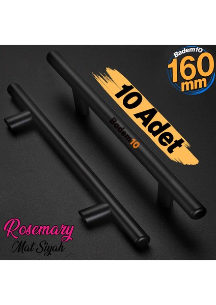 Rosemary Mobilya Mutfak Çekmece Dolap Kapak Kulpu Kulbu 160 mm Mat Siyah Metal Kulp (10 Adet)