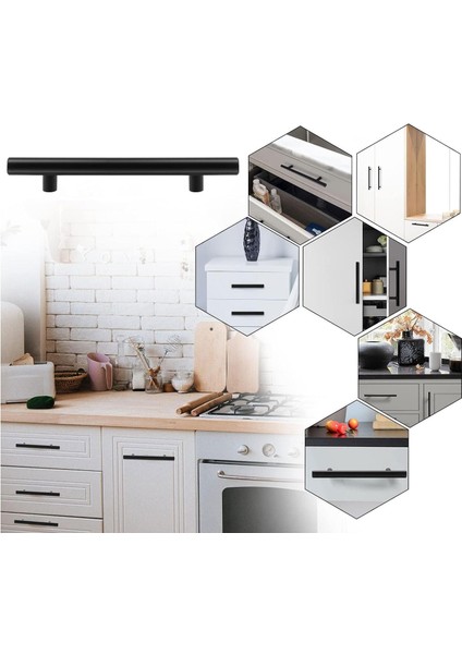 Rosemary Mobilya Mutfak Çekmece Dolap Kapak Kulpu Kulbu 160 mm Mat Siyah Metal Kulp (10 Adet)
