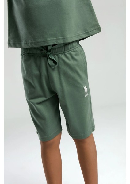 US2022 Koyu Yeşil Pamuklu Erkek Çocuk Kısa Kollu Bermuda Takım fiyatları