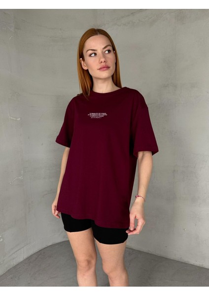 T-921 Bordo The Brand Yazılı Enjeksiyon Baskı Bisiklet Yaka Tişört