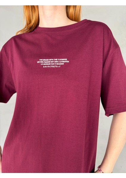 T-921 Bordo The Brand Yazılı Enjeksiyon Baskı Bisiklet Yaka Tişört