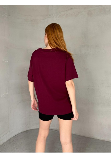 T-921 Bordo The Brand Yazılı Enjeksiyon Baskı Bisiklet Yaka Tişört