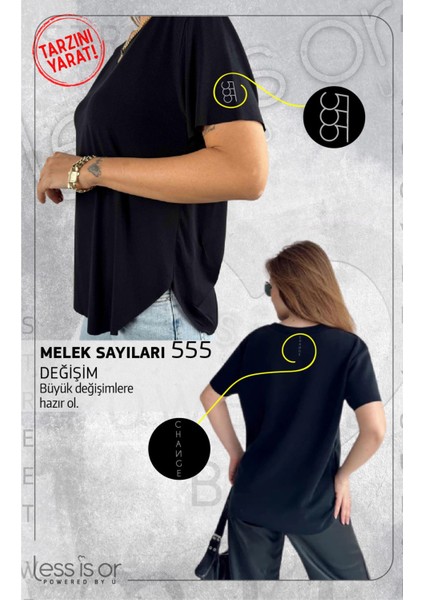 Kişiye Özel Bisiklet Yaka Siyah Basic Tshirt " Melek Sayılarını Seç"