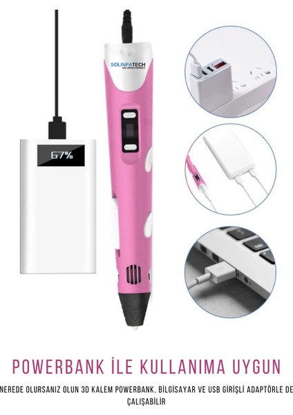 Pembe 3D Pen Üç Boyutlu Yazıcı Kalem 5 Metre 10 Adet Filament (50 Metre)