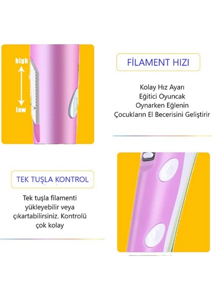 Pembe 3D Pen Üç Boyutlu Yazıcı Kalem 5 Metre 10 Adet Filament (50 Metre)