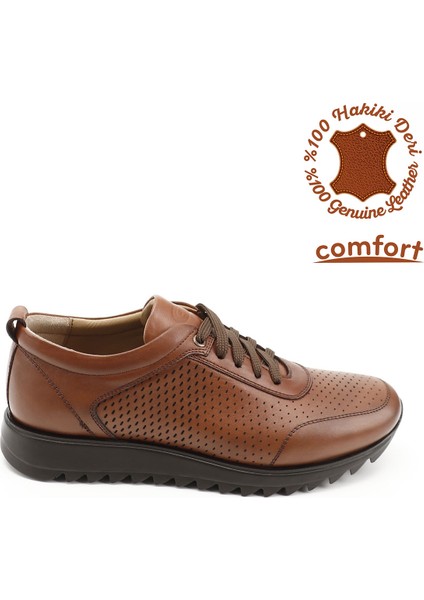 Erkek Taba Hakiki Deri Bağcıklı Sneaker