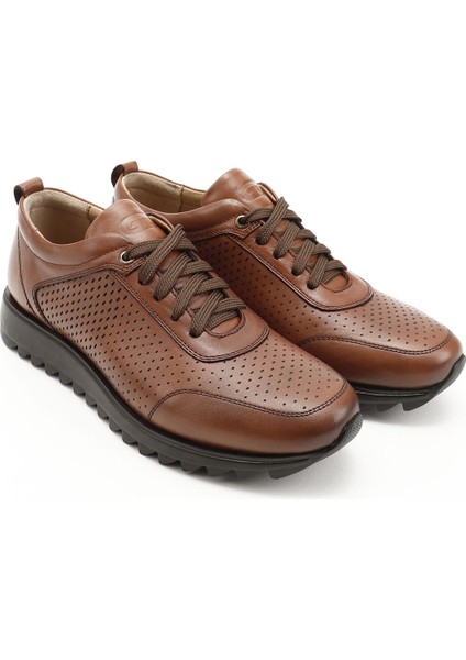 Erkek Taba Hakiki Deri Bağcıklı Sneaker