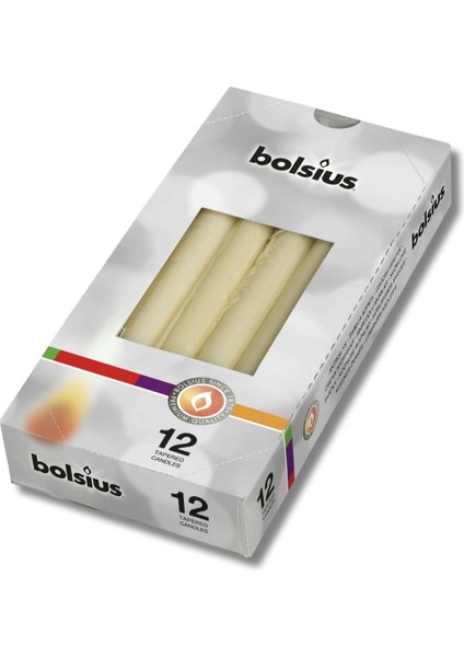 Fildişi Renkli Konik Şamdan Yemek Mumu 7,5 Saat Yan Ma Süreli 24,5 cm (12'li Kutu)