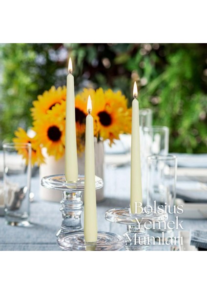 Fildişi Renkli Konik Şamdan Yemek Mumu 7,5 Saat Yan Ma Süreli 24,5 cm (12'li Kutu) indirimleri