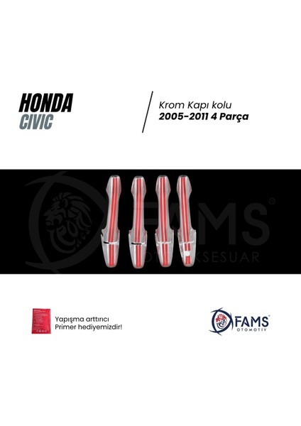 Honda Civic Krom Kapı Kolu 4 Kapı 2005-2011 Paslanmaz Çelik modelleri
