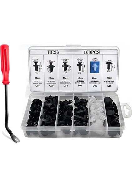 100 Adet Plastik Perçinler Raptiye Çamurluk Tampon Itme Klipleri W/sökme Aracı Honda Ford Chrysler Toyota Için (Yurt Dışından)