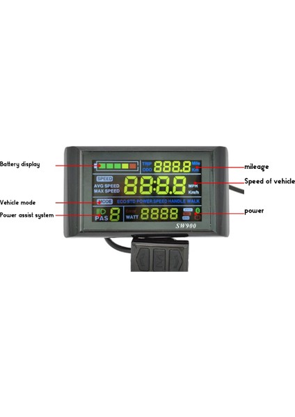 SW900 Renkli Ekran Akıllı Ekran Elektrikli Bisiklet Dağ Bisikleti LCD Ekran 6 Çekirdek Su Geçirmez Kablo Su Geçirmez Arayüzü (Yurt Dışından)