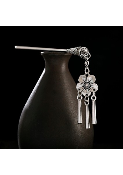 002-11 Bohemia Etnik Vintage Çingene Tibet Gümüş Renk Püskül Oyma Çiçek Chopstick Kadınlar Için Saç Çubukları Tokalar Takı Horquillas (Yurt Dışından)