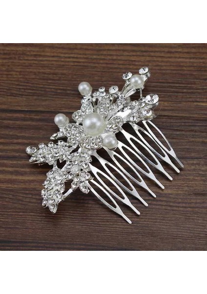 Küçük Tarak Klipsi Lüks Çiçek Gümüş Renk Kristal ve Rhinestone Düğün Saç Tarak Inci Gelin Baş Parçası Kadınlar Için Balo Aksesuarları Takı (Yurt Dışından)