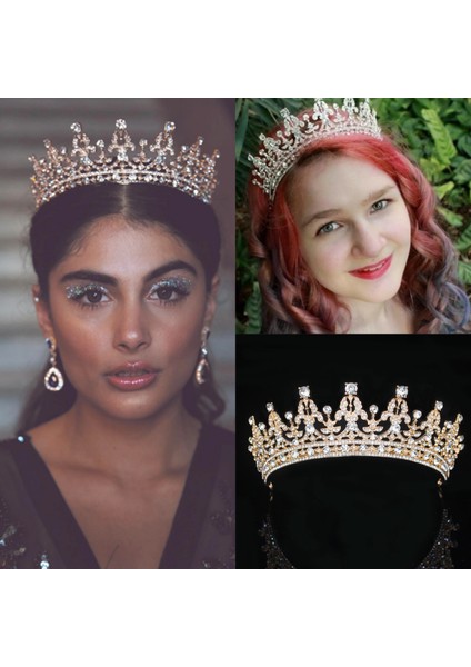 No.8 Boyutu Düğün Tacı Gelin Başlığı Altın Gümüş Renk Rhinestone Kristal Diadem Kraliçe Taç Prenses Tiaras Düğün Saç Takı (Yurt Dışından) fiyatları